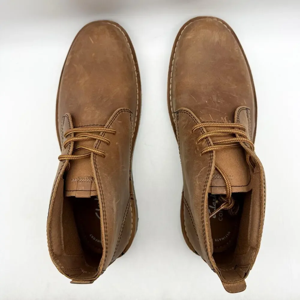 Clarks Mens Eastridge Mid Ankle Boots US 8.5 Wide EU 41.5 Brown Leather EUC